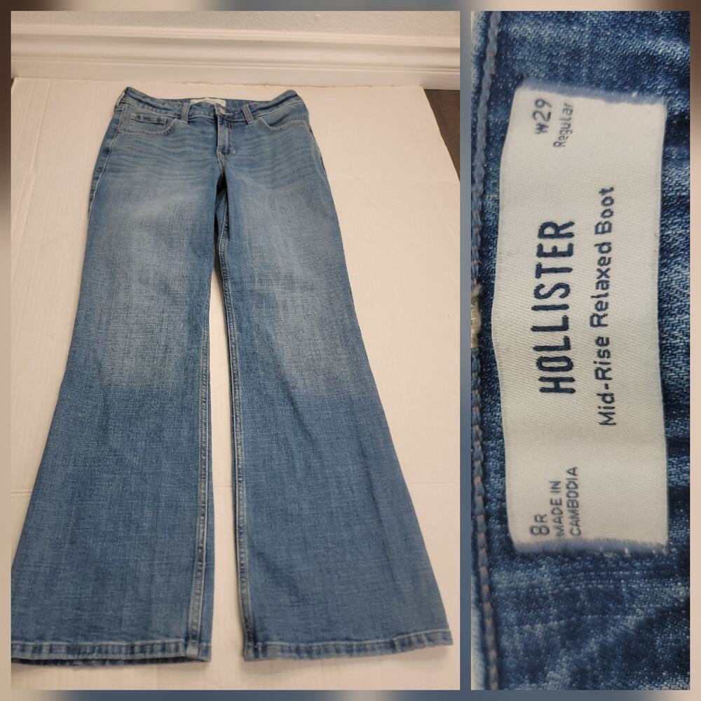 Hollister Jeans Womens Sz 29 Mid Rise Relaxed Boot Denim Drapey Y2K 90s Inspo